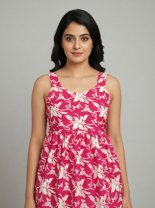 Noor-e-Gulab Women Pink Printed Cotton Peplum Top | Sleeveless Floral Peplum Top