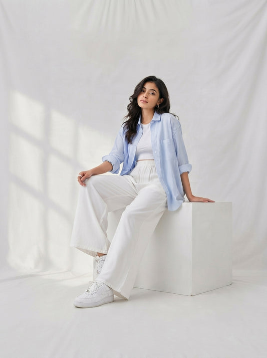 Women White Wide-Leg Cotton Palazzo Pants | Premium Relaxed Fit Loose Bottoms