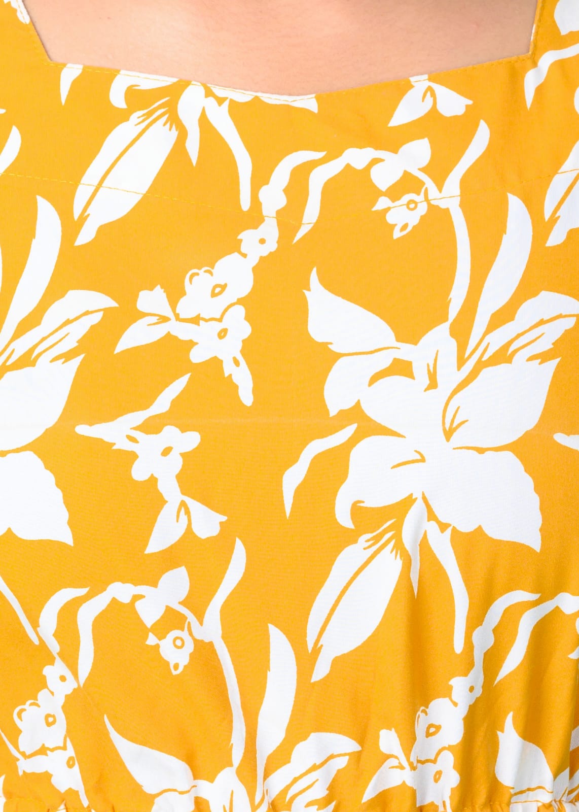 Sunehri Phool Women Mustard Yellow Printed Cotton Crop Top | Puff Sleeve Crop Top